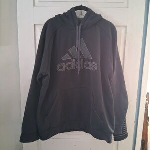 Adidas Men's Black with Gray Logo Oversized Cotton Blend Pullover Hoodie Size M